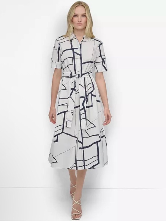 Dkny Dresses & Skirts - DKNY Women's Abstract Printed Cotton Flattering Midi Shirtdress Size 8 MSRP $129